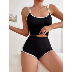 Fancy&dancy Kadın Siyah Kaşkorse Kumaş Sırt Detaylı Büstiyerli Şort Takımı 70100