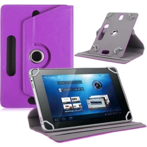 General Mobile E-Tab 20 Uyumlu 10.1" Universal Dönerli Standlı Deri Tablet Kılıfı - Mor