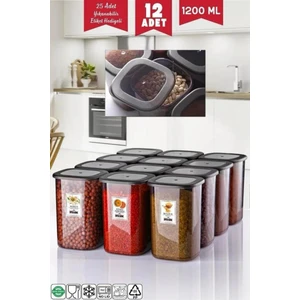 Open Home Etiketli 12 Adet 1200 ml Ekonomik Kırılmaz Antrasit Saklama Kabı