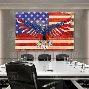 SML Tablo American Eagle Kanatları Açık Kartal Usa Amerika Bayrağı Yatay Kanvas Tablo