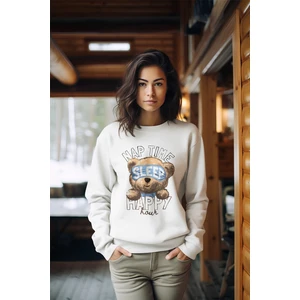 Premium Uykucu Boho Baskılı Tarz Kadın Bisiklet Yaka Sweatshirt