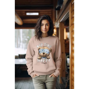 Premium Uykucu Boho Baskılı Tarz Kadın Bisiklet Yaka Sweatshirt