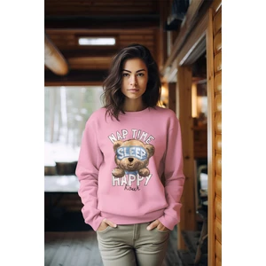Premium Uykucu Boho Baskılı Tarz Kadın Bisiklet Yaka Sweatshirt