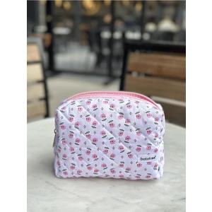 Minik Pembe Çiçek Desenli Makyaj Çantası - Büyük Boy
