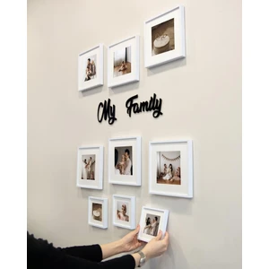 My Family Yazılı Yapışkanlı Sök-Tak Paspartulu Beyaz Kare Fotoğraf Çerçevesi - 9'lu Paket