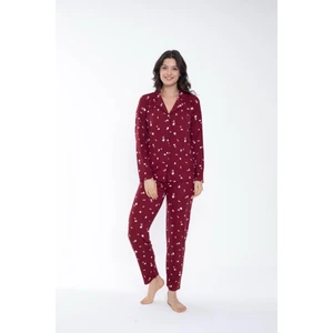 Kadın Gömlek Yaka Önden Düğmeli Mevsimlik Uzun Kol Pijama Takımı