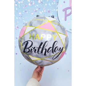 Yuvarlak Happy Birthday Pembe Gold Doğum Günü Balonu 18"