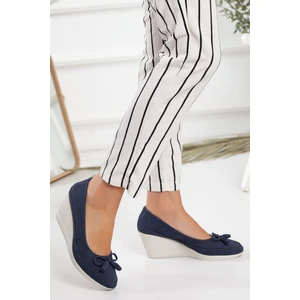 Dolgu Taban Lazer Kesim Lacivert Kadın Dolgu Topuklu Ayakkabı