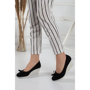 Dolgu Taban Lazer Kesim Siyah Kadın Dolgu Topuklu Ayakkabı