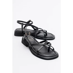 Antas Siyah Hakiki Deri Kadın Parmak Arası Sandalet