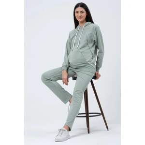 Hamile Emzirme Detaylı Esnek Karın Bantlı Beli Ayarlı Iki Iplik Eşofman Takım Çağla