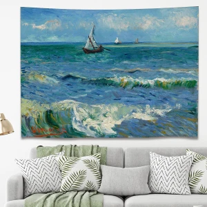 Van Gogh Dalga ve Yelkenli Dalgası Deniz Duvar Örtüsü Duavar Sanatı Ünlü Tablo