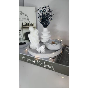 M&c Concept Sarılan Sevgili Mum Organizer Tabak Beton Vazo Lotus Çiçek Mum Dekoratif Set
