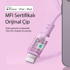 Usb-C To Mfı Lightning iPhone Silikon Pd Hızlı Şarj Kablosu Pembe