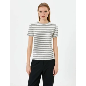 4SAK50133EK Koton Kadın T-Shirt Siyah Çizgili