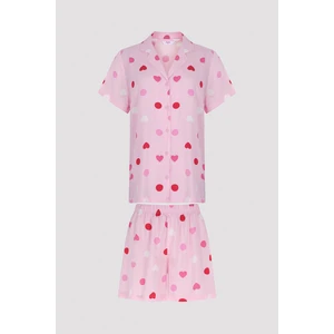 Base Cute Hearts Pembe Gömlek Şort Pijama Takımı