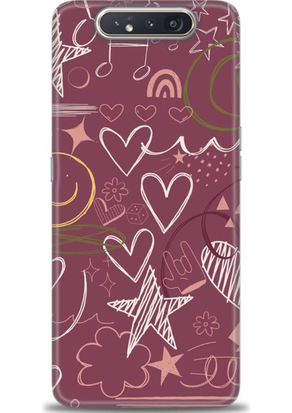 Samsung Galaxy A80 Kılıf Hd Baskılı - Notalar ve Kalpler Bordo