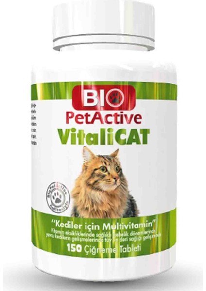 Active Vitalicat Kedi Multivitamin kedi Vitamin kedi vitamini Mineral Ek Besin Takviye destek Hap 150 Adet