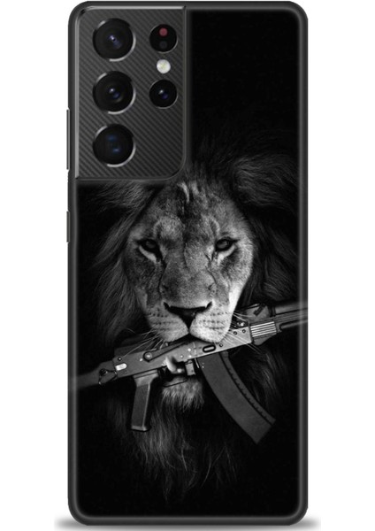 Samsung Galaxy S21 Ultra Kılıf Hd Baskılı - Tüfek ve Aslan