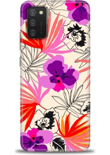 Samsung Galaxy A02S Kılıf Hd Baskılı - Kırmızı Mor Çiçekler