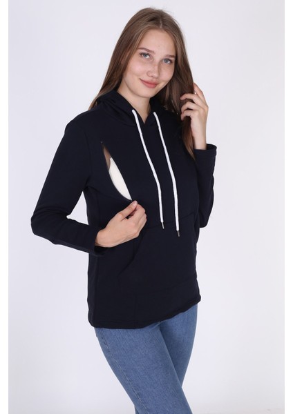 4507 Pamuklu yandan fermuarlı Lohusa Emzirme Sweatshirt