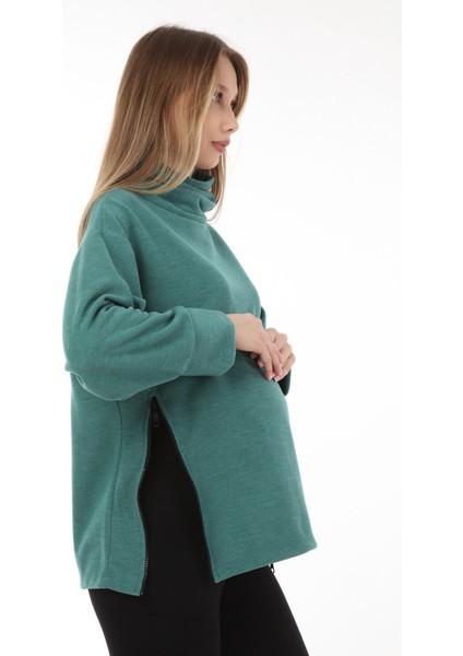 MYRA4281 Fermuarlı Hamile Sweatshirt -Yeşil