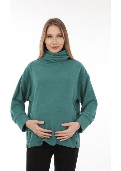 MYRA4281 Fermuarlı Hamile Sweatshirt -Yeşil