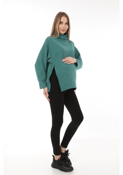 MYRA4281 Fermuarlı Hamile Sweatshirt -Yeşil