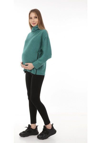 MYRA4281 Fermuarlı Hamile Sweatshirt -Yeşil