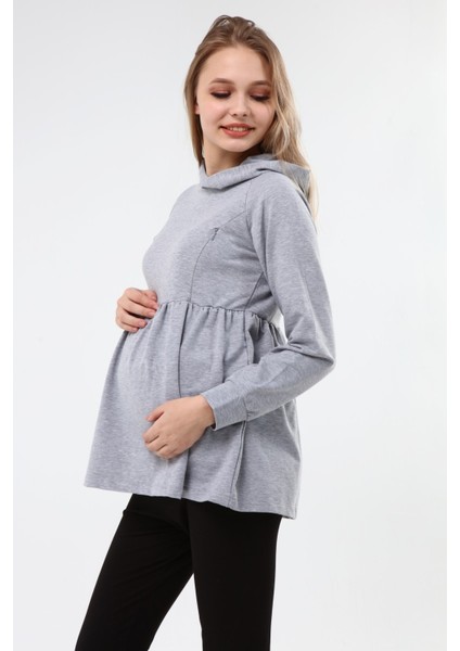 MYRA4530 Büzgülü Fermuarlı Emzirme Sweatshirt -Gri modelleri