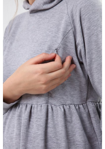 MYRA4530 Büzgülü Fermuarlı Emzirme Sweatshirt -Gri fırsatları