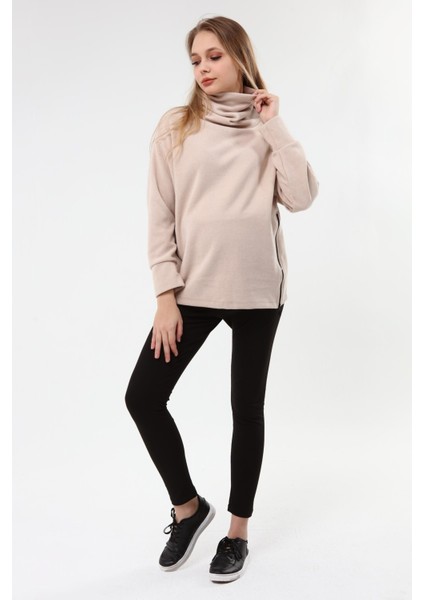 MYRA4283 Fermuarlı Hamile Sweatshirt -Bej