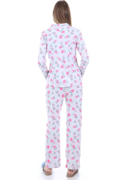 MYRA9535 Düğmeli Biyeli Hamile Pijama Takımı - Kalpli - Gri