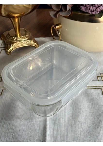 Çok Amaçlı Borosilikat Cam Dikdörtgen Saklama Kabı Beyaz