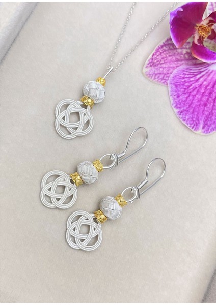 Gümüş Kazaziye Şems Düğümü Kolye Küpe Set - SET09