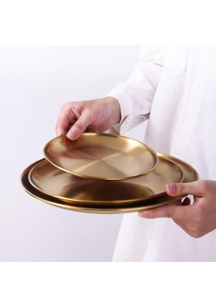 14CM Tarzı cm Yemek Tabağı Moda Yüksek Li Altın Yuvarlak Şekil Sofra Et Tatlı Pizza Tabağı Meyve Tepsisi Sıcak (Yurt Dışından)