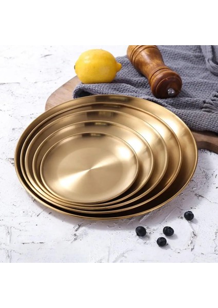 14CM Tarzı cm Yemek Tabağı Moda Yüksek Li Altın Yuvarlak Şekil Sofra Et Tatlı Pizza Tabağı Meyve Tepsisi Sıcak (Yurt Dışından)