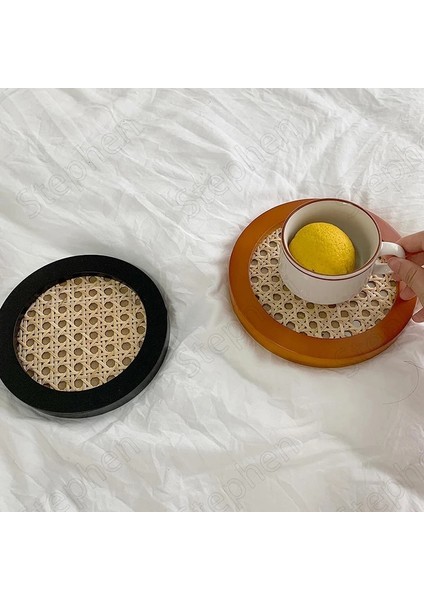 Bk-20.5cm Stili Kore Ins Ahşap Rattan Sehpa Tepsi Modern Sadelik Oturma Odası Masaüstü Çay Bardağı Şarap Seti Depolama Tepsisi Ev Dekorasyon (Yurt Dışından)