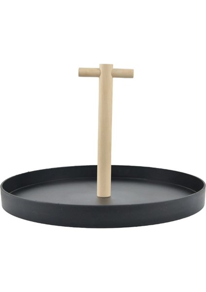Siyah Stil Nordic Round Plastic Jewelry Tray Living Room Kitchen Household Decoration Cosmetic Sundries Storage Tray With Solid Wood Handle (Yurt Dışından)