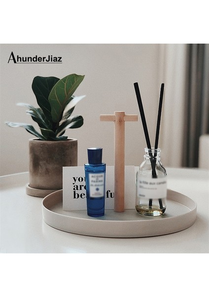 Siyah Stil Nordic Round Plastic Jewelry Tray Living Room Kitchen Household Decoration Cosmetic Sundries Storage Tray With Solid Wood Handle (Yurt Dışından) fiyatları