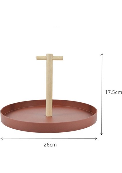 Siyah Stil Nordic Round Plastic Jewelry Tray Living Room Kitchen Household Decoration Cosmetic Sundries Storage Tray With Solid Wood Handle (Yurt Dışından) fırsatları
