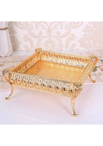 KARE-20CM Tarzı 20*20*10 cm Gül Altın Meyve Tepsisi Mum Ayna Cam Eski Yemek Tabağı Içecekler Teşhir Tepsisi Plaka Miroir Vassoio Yüksek (Yurt Dışından)