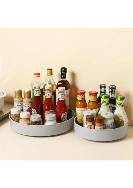 Gri Stil 360 Derece Dönen Dolap Organizatör Çok Fonksiyonlu Plastik Yuvarlak Depolama Rafı Mutfak Rafı Banyo Kozmetik Pikap (Yurt Dışından) fırsatları