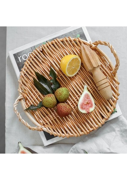 A1 Stili Rattan Dokuma Saplı Saklama Tepsisimeyve Aperatifleri Servis Organizatörü Ekmek Yemek Kek Tabağı Akşam Yemeği Servis Tepsisi Masa Süsleme (Yurt Dışından) fiyatları