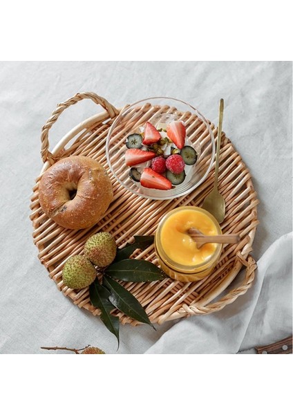 A1 Stili Rattan Dokuma Saplı Saklama Tepsisimeyve Aperatifleri Servis Organizatörü Ekmek Yemek Kek Tabağı Akşam Yemeği Servis Tepsisi Masa Süsleme (Yurt Dışından) fırsatları