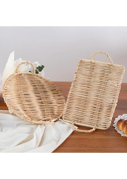A1 Stili Rattan Dokuma Saplı Saklama Tepsisimeyve Aperatifleri Servis Organizatörü Ekmek Yemek Kek Tabağı Akşam Yemeği Servis Tepsisi Masa Süsleme (Yurt Dışından) indirimleri