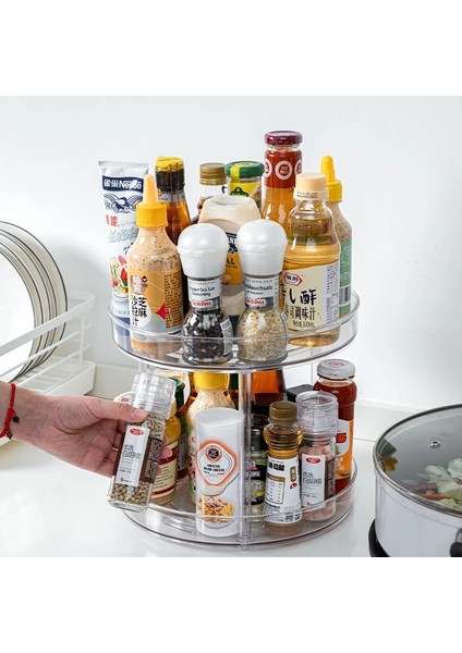 Küçük Çift Katmanlı Stil 360 Derece Dönen Baharat Raflı Dolap Döner Tabla Mutfak Depolama Tepsisi Kozmetik Depolama Rafı Pet Şeffaf Döner Tabla (Yurt Dışından) indirimleri