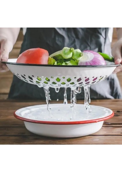 Siyah Stil Avrupa Tarzı Emaye Meyve Tepsisi Yemek Tabağı Yaratıcı Retro Emaye Meyve ve Sebze Temizleme Tahliye Tavası Emaye Işleme Yapımı (Yurt Dışından)