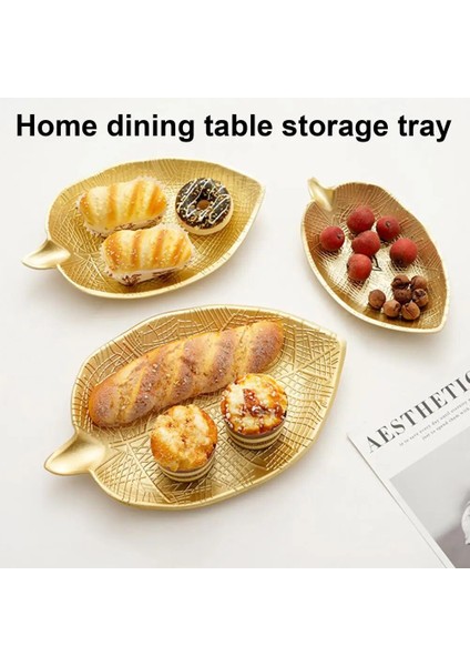 Middle A Style Iskandinav Dekoratif Tepsi Altın Yaprak Şekli Servis Tepsisi Takı Palet Meyve Aperatif Tabağı Masa Dekorasyon Depolama Organizatör (Yurt Dışından)