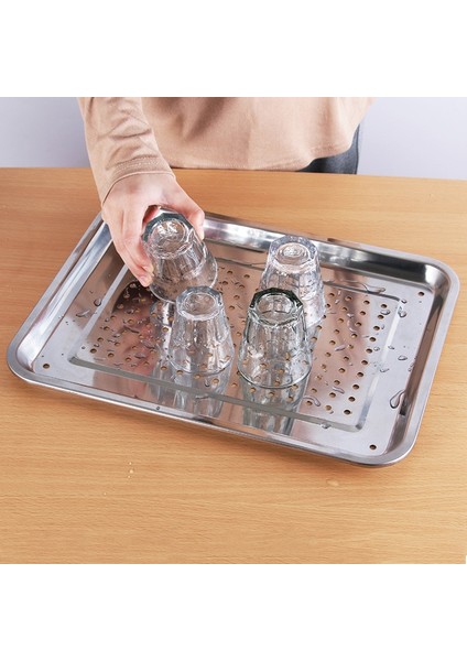 50X35X2CM Stili Paslanmaz Çelik Dikdörtgen Içi Boş Tahliye Tepsisi Kalınlaşmış Meyve Sebze Depolama Plakası Yağ Su Filtresi Tava Mutfak Aksesuarları (Yurt Dışından) fırsatları